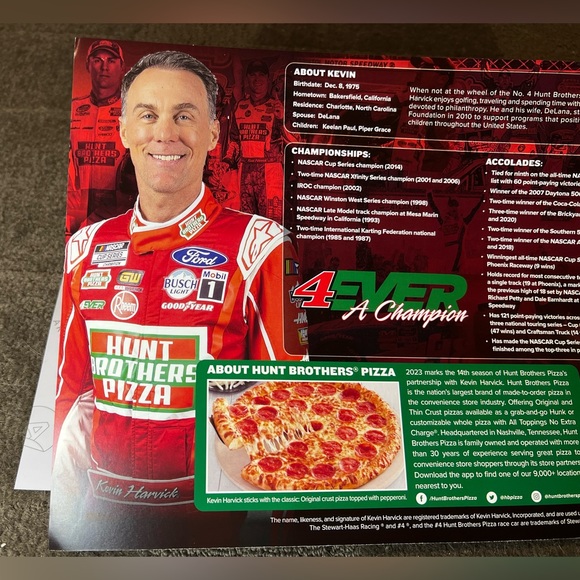 *6 for $10!* Kevin Harvick NASCAR Hero Card w/ Sticker Hunt Brothers Pizza Race - Picture 5 of 7